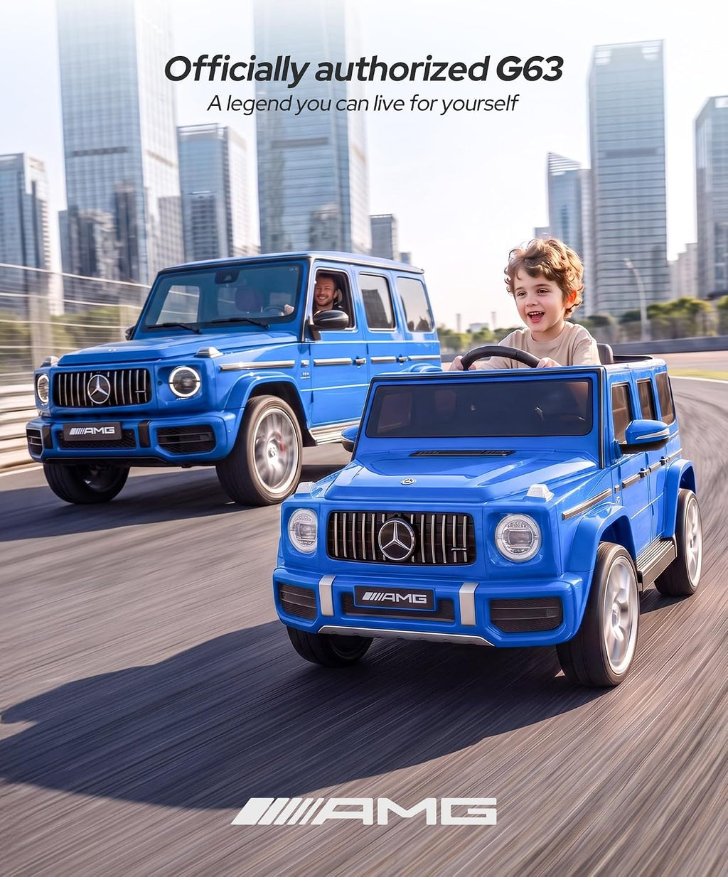 Licensed Mercedes-Benz AMG G63 Ride on Toys,All-Terrain Kids Car with 2.4G Remote Control,Battery Powered Electric Ride on Vehicle W/Bluetooth,Dual Mode of Flashing Light/Led Light,Music,Blue
