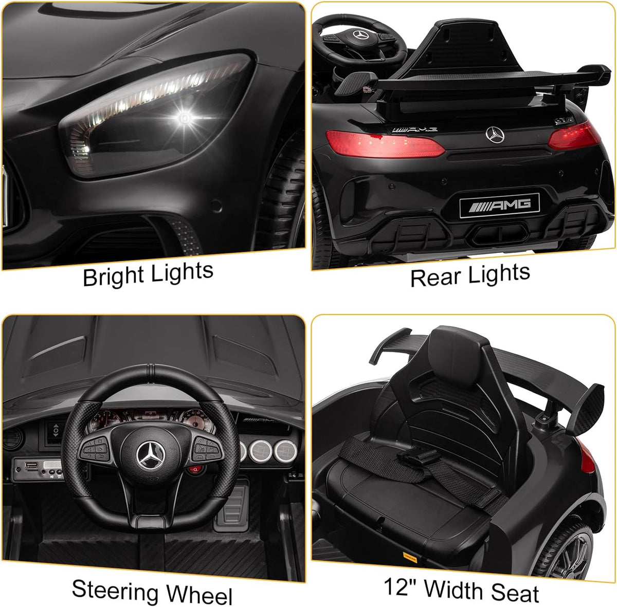 12V Licensed Mercedes Benz AMG GTR Kids Ride on Electric Car, Black