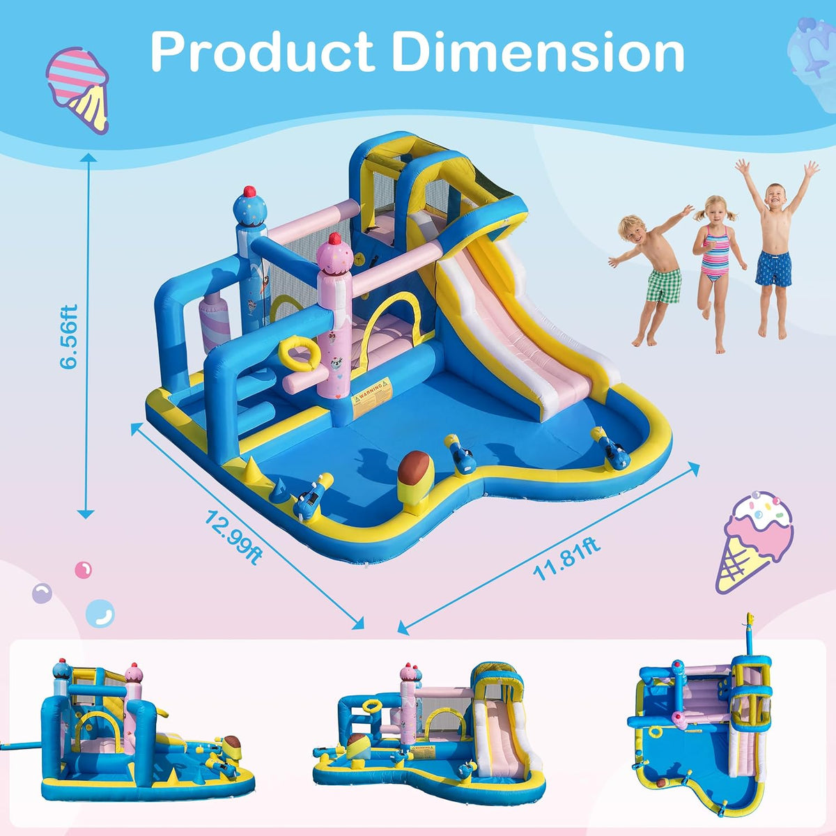 Inflatable Water Slide for Kids 3-12: Blow up Bounce House Backyard Water Park with 480W Blower- 10 in 1 with Pool for Outdoor Birthday Party