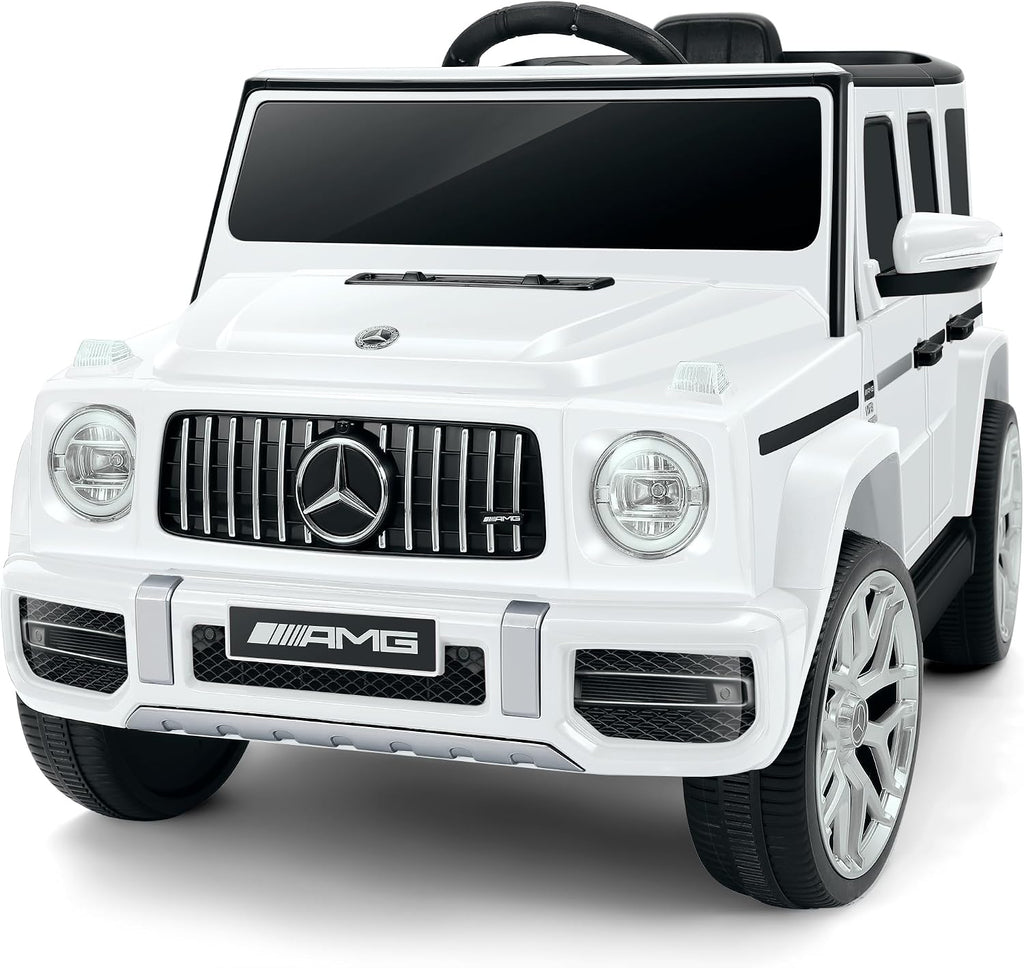 Licensed Mercedes-Benz AMG G63 Ride on Toys,Electric Car for Kids W/Parents Control,Electric Powered G Wagon Ride on Truck Toy,Low Battery Prompt,Bluetooth,Flickering Lights/Led Lights, White