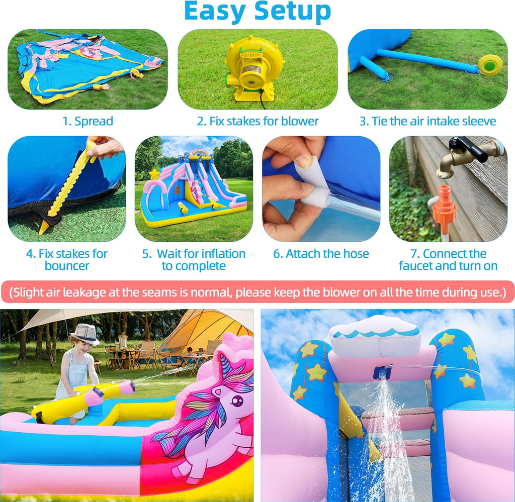 6 in 1 Inflatable Water Slide Bounce House for Kids Backyard