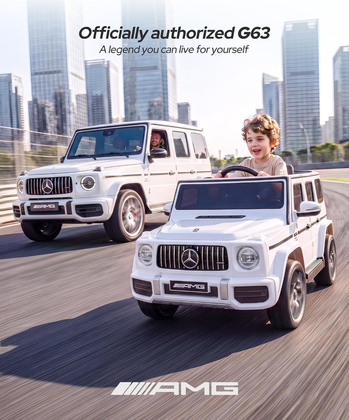 Licensed Mercedes-Benz AMG G63 Ride on Toys,Electric Car for Kids W/Parents Control,Electric Powered G Wagon Ride on Truck Toy,Low Battery Prompt,Bluetooth,Flickering Lights/Led Lights, White
