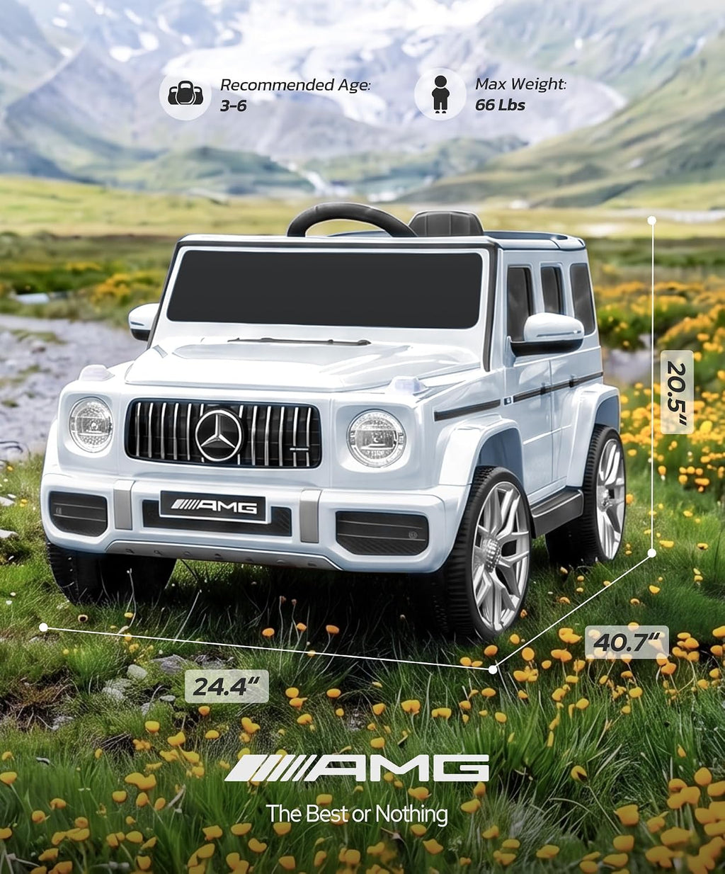 Licensed Mercedes-Benz AMG G63 Ride on Toys,Electric Car for Kids W/Parents Control,Electric Powered G Wagon Ride on Truck Toy,Low Battery Prompt,Bluetooth,Flickering Lights/Led Lights, White