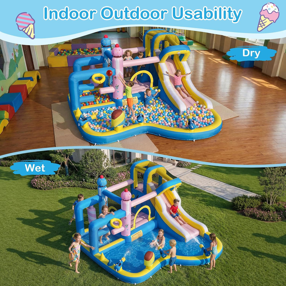 Inflatable Water Slide for Kids 3-12: Blow up Bounce House Backyard Water Park with 480W Blower- 10 in 1 with Pool for Outdoor Birthday Party