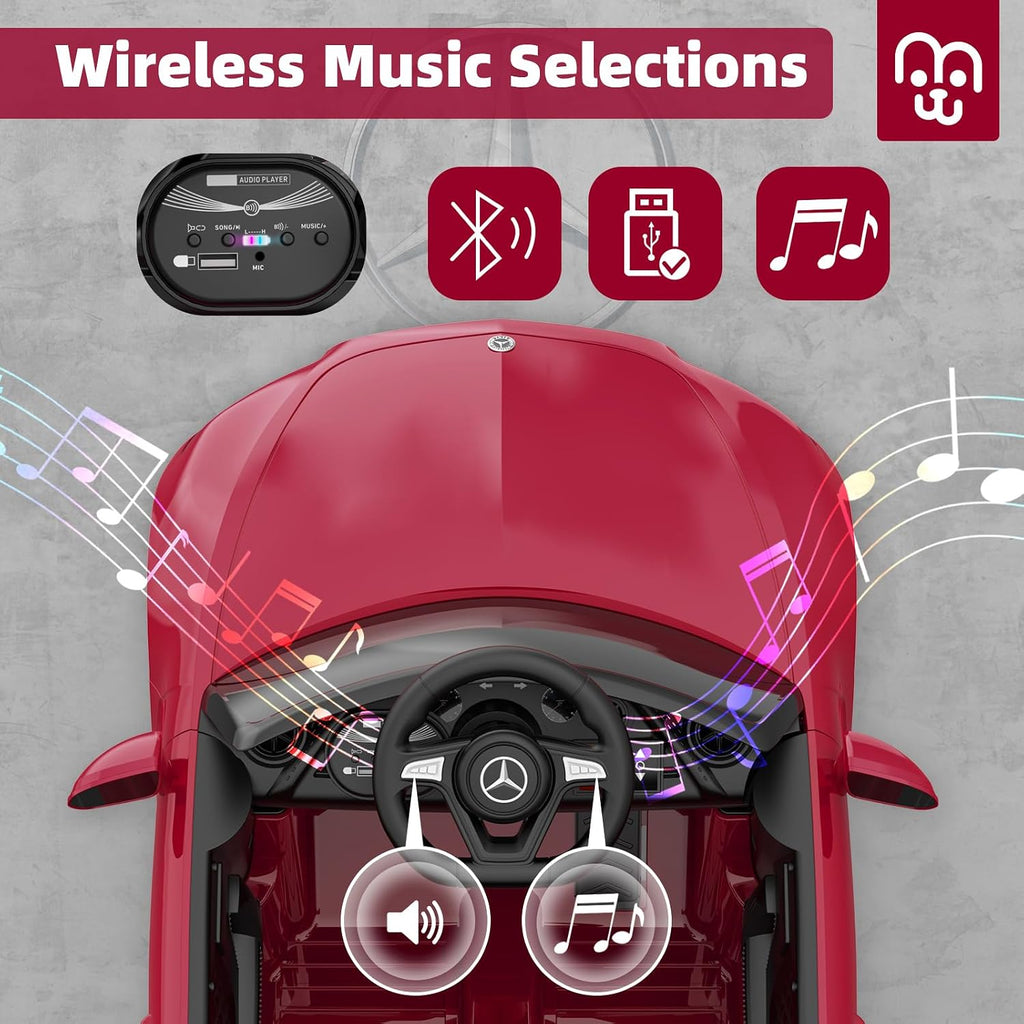 12V Licensed Electric Car with Remote Control, Kids Ride on Car with Bluetooth Music Player, 3.1MPH Max Speed, Battery Powered Toddler Roadster Birthday Gift for Boy and Girl-Deep Red