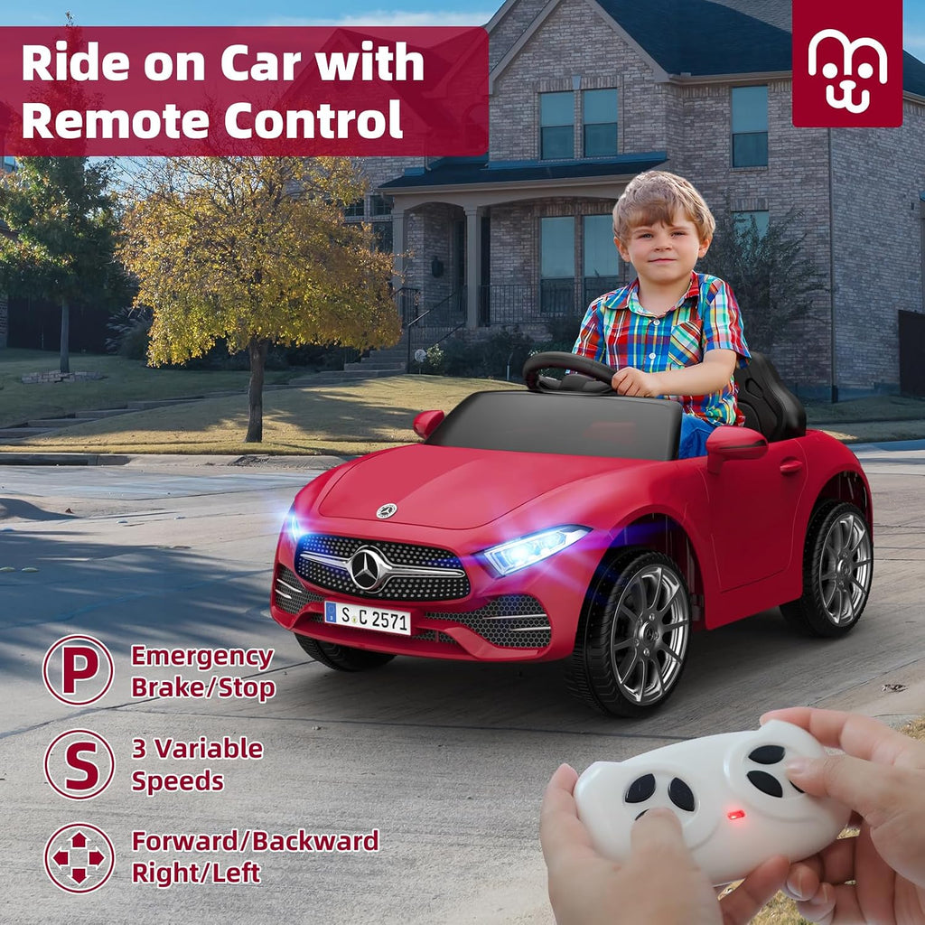 12V Licensed Electric Car with Remote Control, Kids Ride on Car with Bluetooth Music Player, 3.1MPH Max Speed, Battery Powered Toddler Roadster Birthday Gift for Boy and Girl-Deep Red