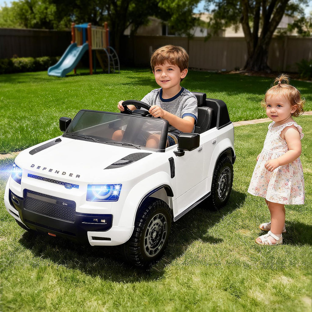24V Licensed Land Rover Ride on Toys for Kids 1-8, 2-Seater, Remote, White