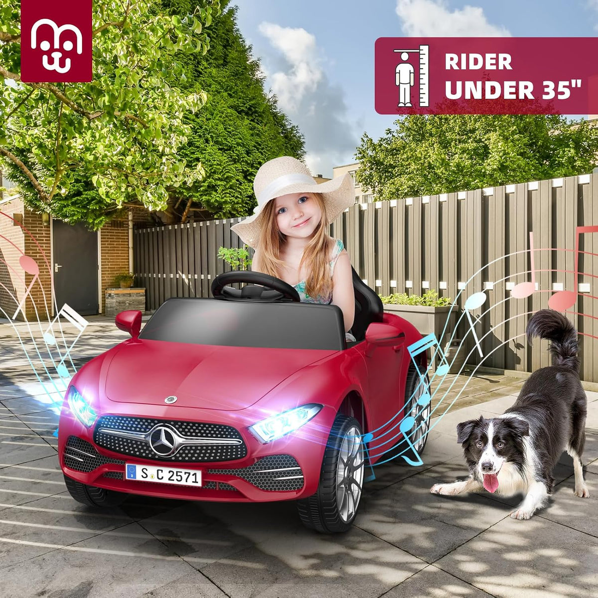 12V Licensed Electric Car with Remote Control, Kids Ride on Car with Bluetooth Music Player, 3.1MPH Max Speed, Battery Powered Toddler Roadster Birthday Gift for Boy and Girl-Deep Red
