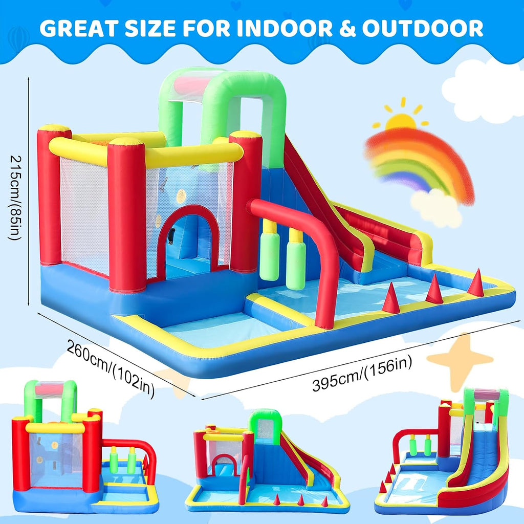 Bounce House, Inflatable Bouncing House for Kids, 8-In-1 Bouncy Castle with Blower, Kids Jumper Bouncy House with Slide for Indoor Outdoor Backyard