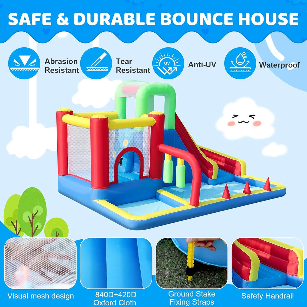 Bounce House, Inflatable Bouncing House for Kids, 8-In-1 Bouncy Castle with Blower, Kids Jumper Bouncy House with Slide for Indoor Outdoor Backyard