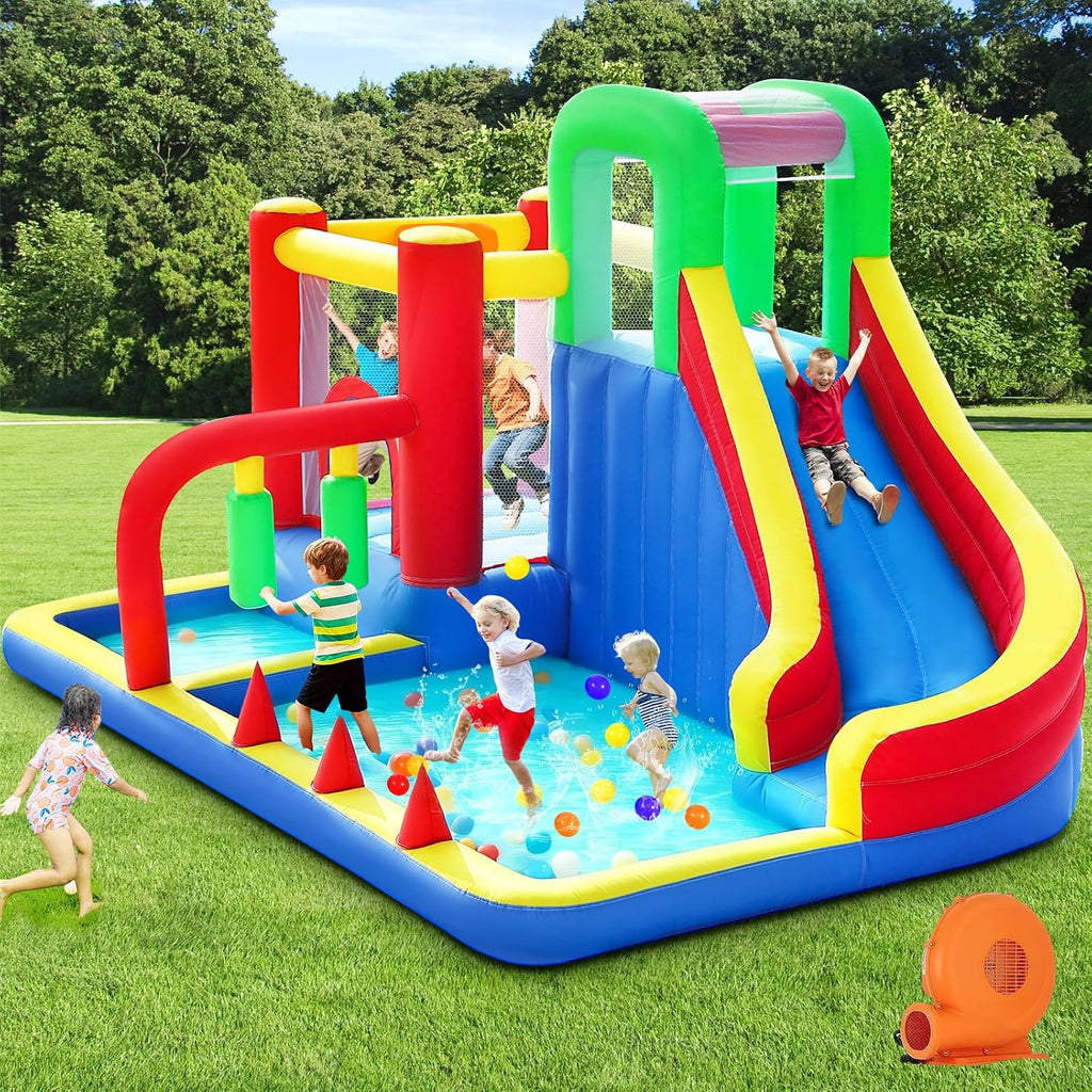 Bounce House, Inflatable Bouncing House for Kids, 8-In-1 Bouncy Castle with Blower, Kids Jumper Bouncy House with Slide for Indoor Outdoor Backyard