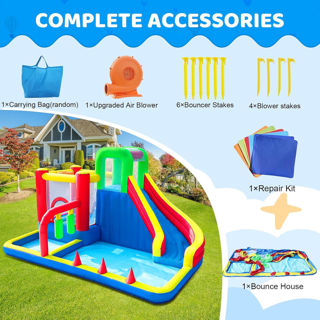 Bounce House, Inflatable Bouncing House for Kids, 8-In-1 Bouncy Castle with Blower, Kids Jumper Bouncy House with Slide for Indoor Outdoor Backyard
