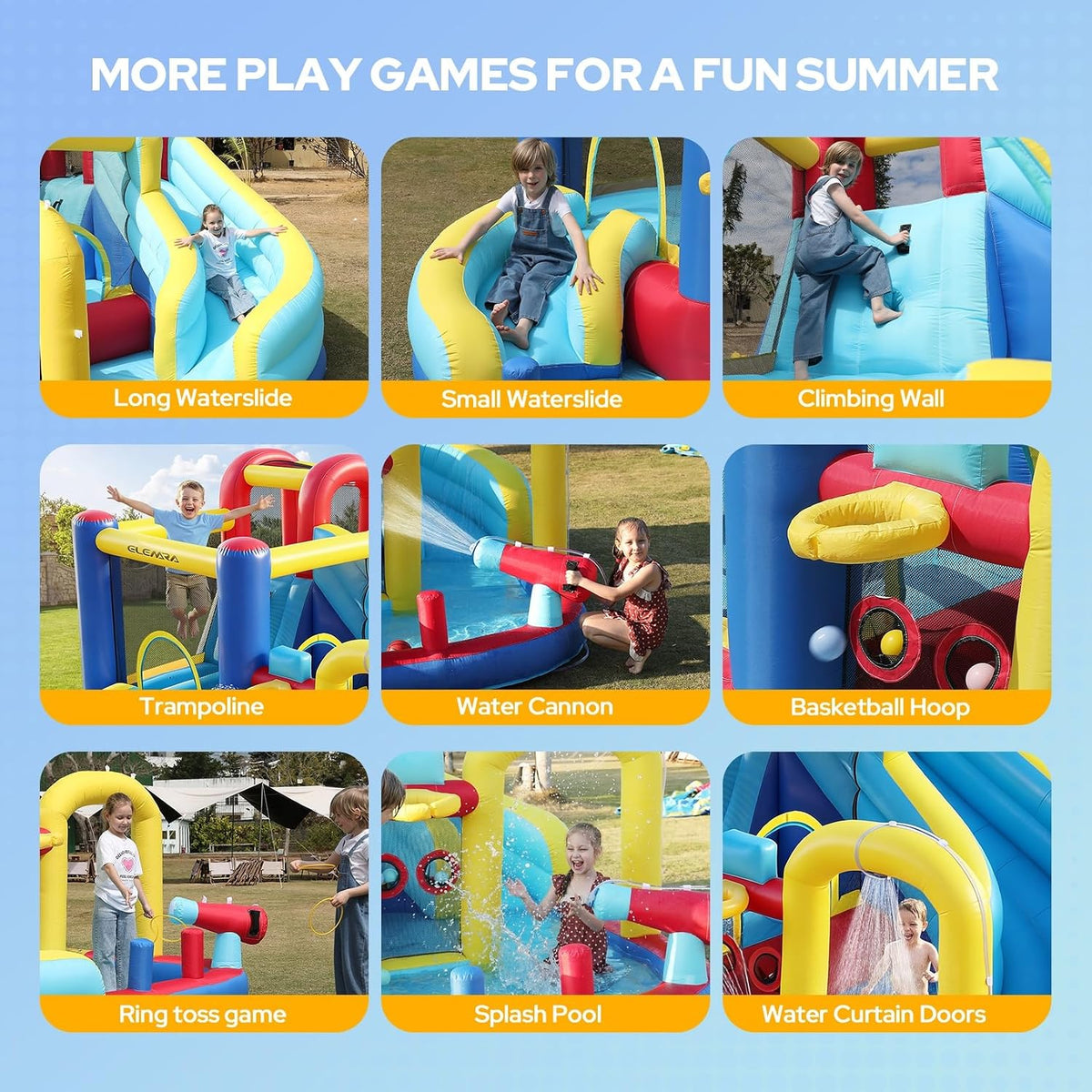 10 in 1 Inflatable Water Slide Bounce House, Inflatable Bounce House with Blower, Dual Slides & Climbing Walls & Ring-Toss Game & 2 Water Guns, Splash Pool, Blow up Water Slide with Blower