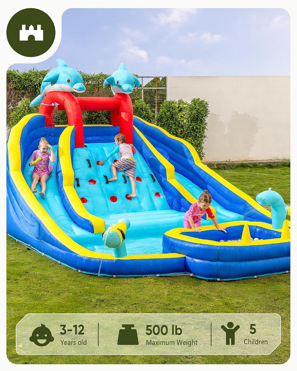 Inflatable Water Slide Bounce House for Big Kids Backyard W/Pools