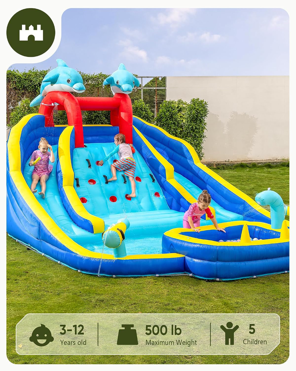 Inflatable Water Slide Bounce House for Big Kids Backyard W/Pools