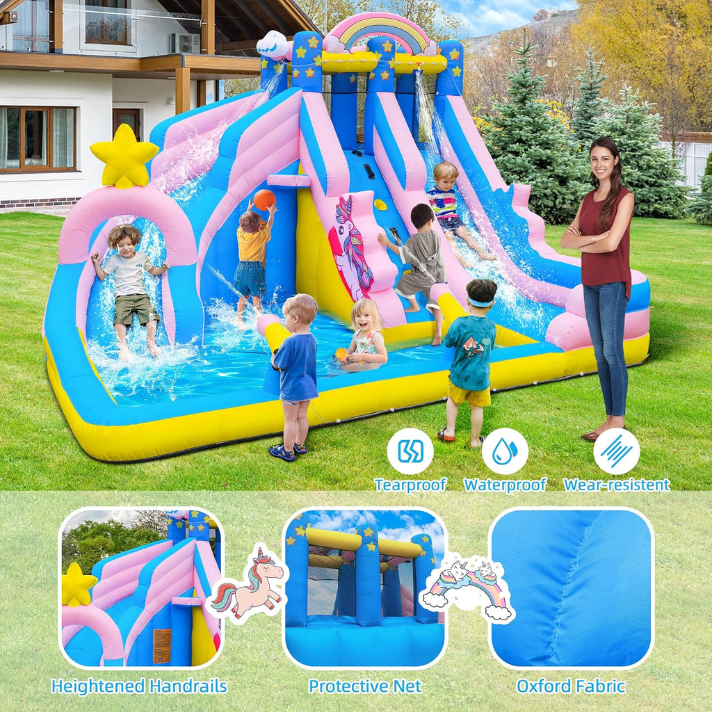 6 in 1 Inflatable Water Slide Bounce House for Kids Backyard