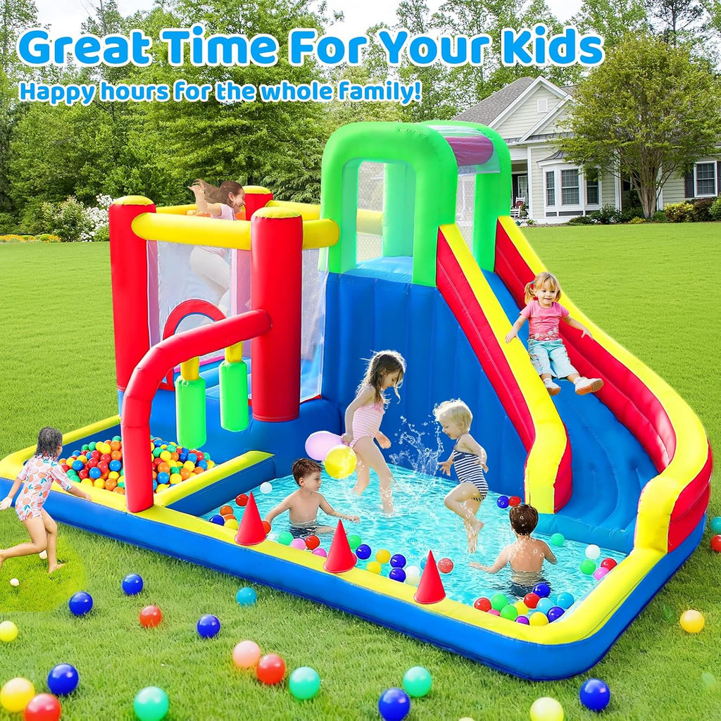 Bounce House, Inflatable Bouncing House for Kids, 8-In-1 Bouncy Castle with Blower, Kids Jumper Bouncy House with Slide for Indoor Outdoor Backyard