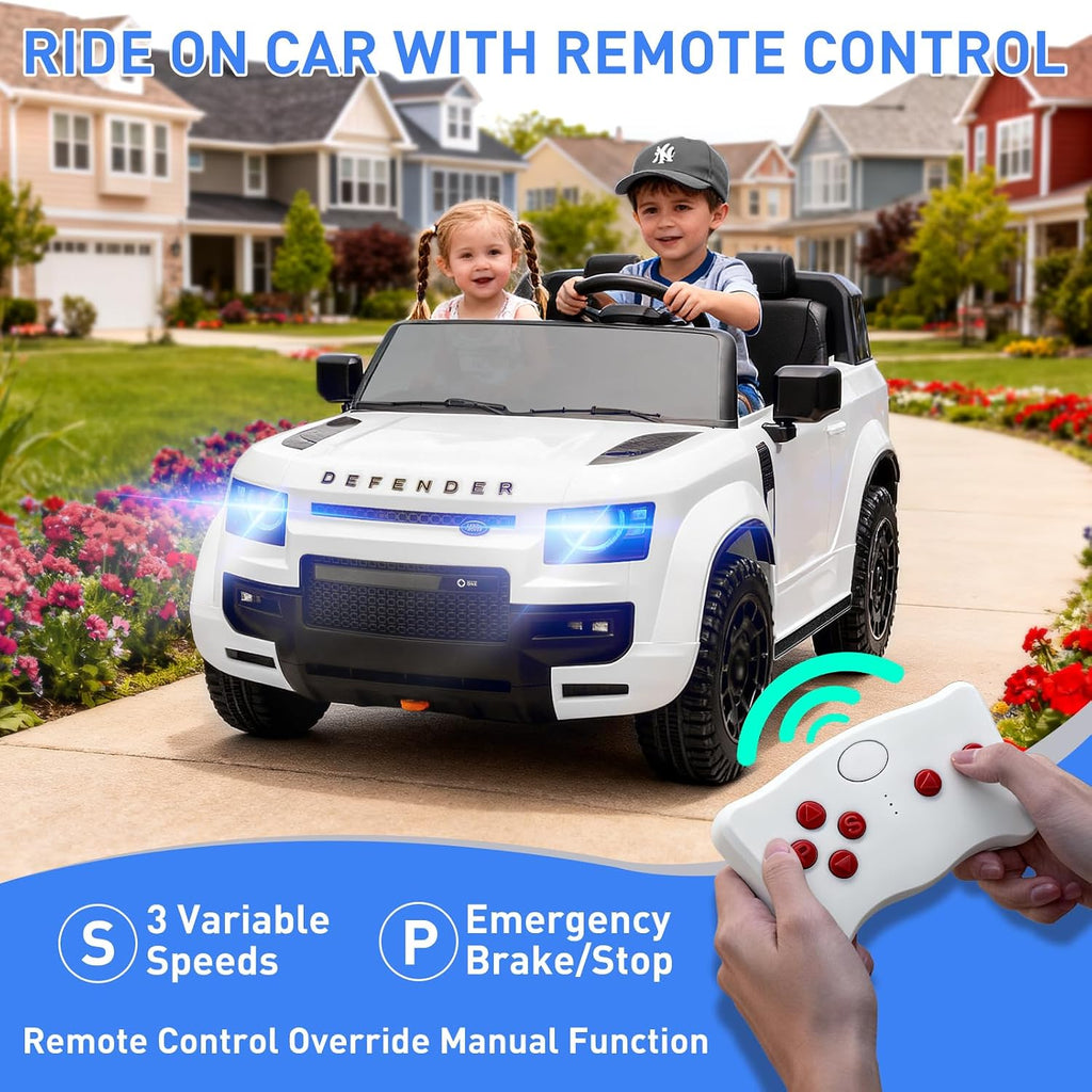 24V Licensed Land Rover Ride on Toys for Kids 1-8, 2-Seater, Remote, White