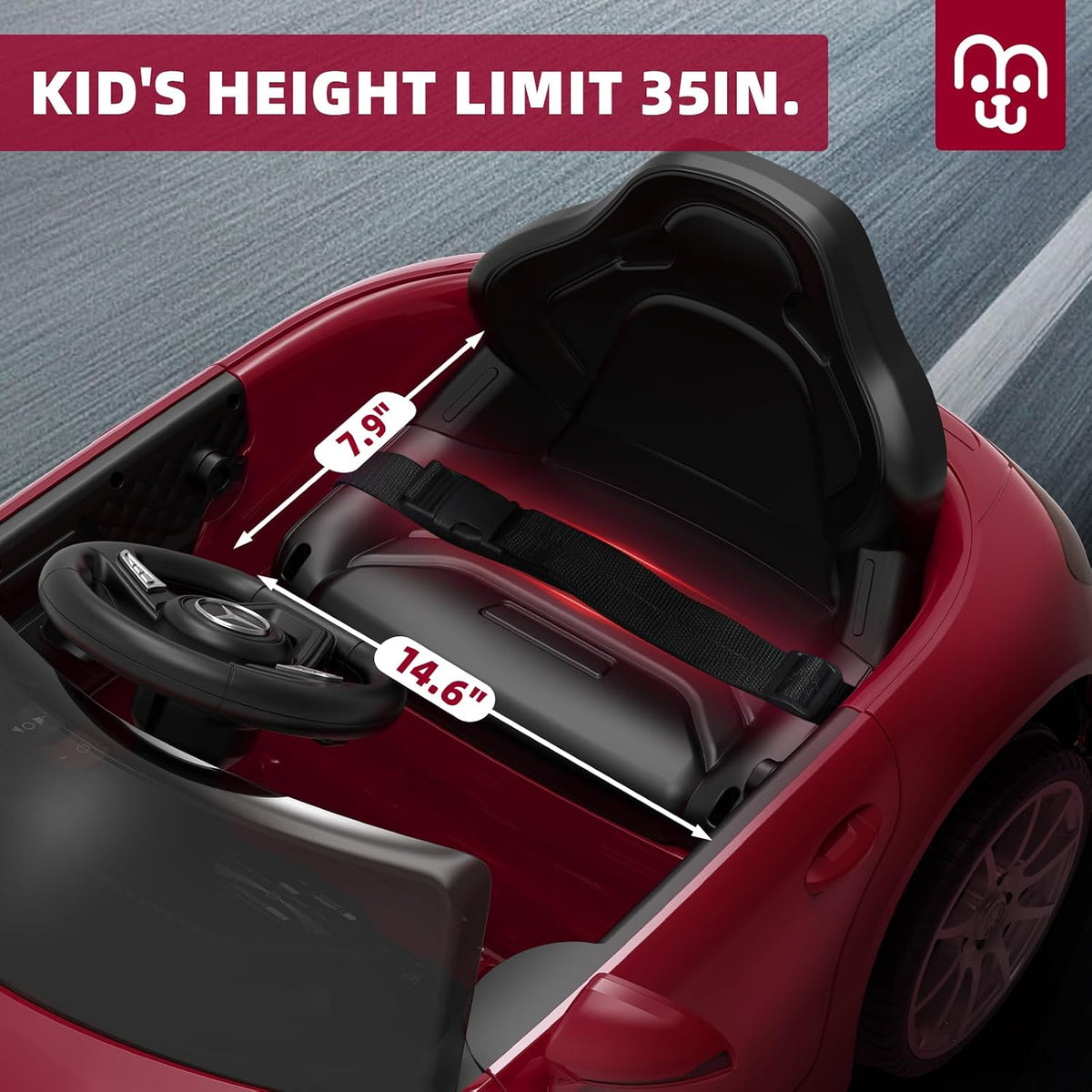 12V Licensed Electric Car with Remote Control, Kids Ride on Car with Bluetooth Music Player, 3.1MPH Max Speed, Battery Powered Toddler Roadster Birthday Gift for Boy and Girl-Deep Red