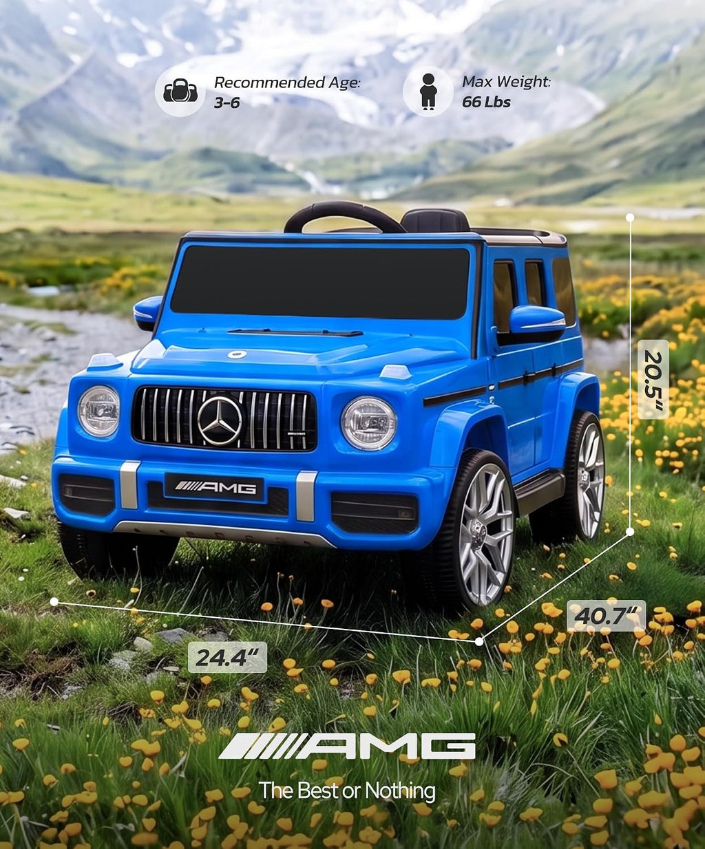 Licensed Mercedes-Benz AMG G63 Ride on Toys,All-Terrain Kids Car with 2.4G Remote Control,Battery Powered Electric Ride on Vehicle W/Bluetooth,Dual Mode of Flashing Light/Led Light,Music,Blue