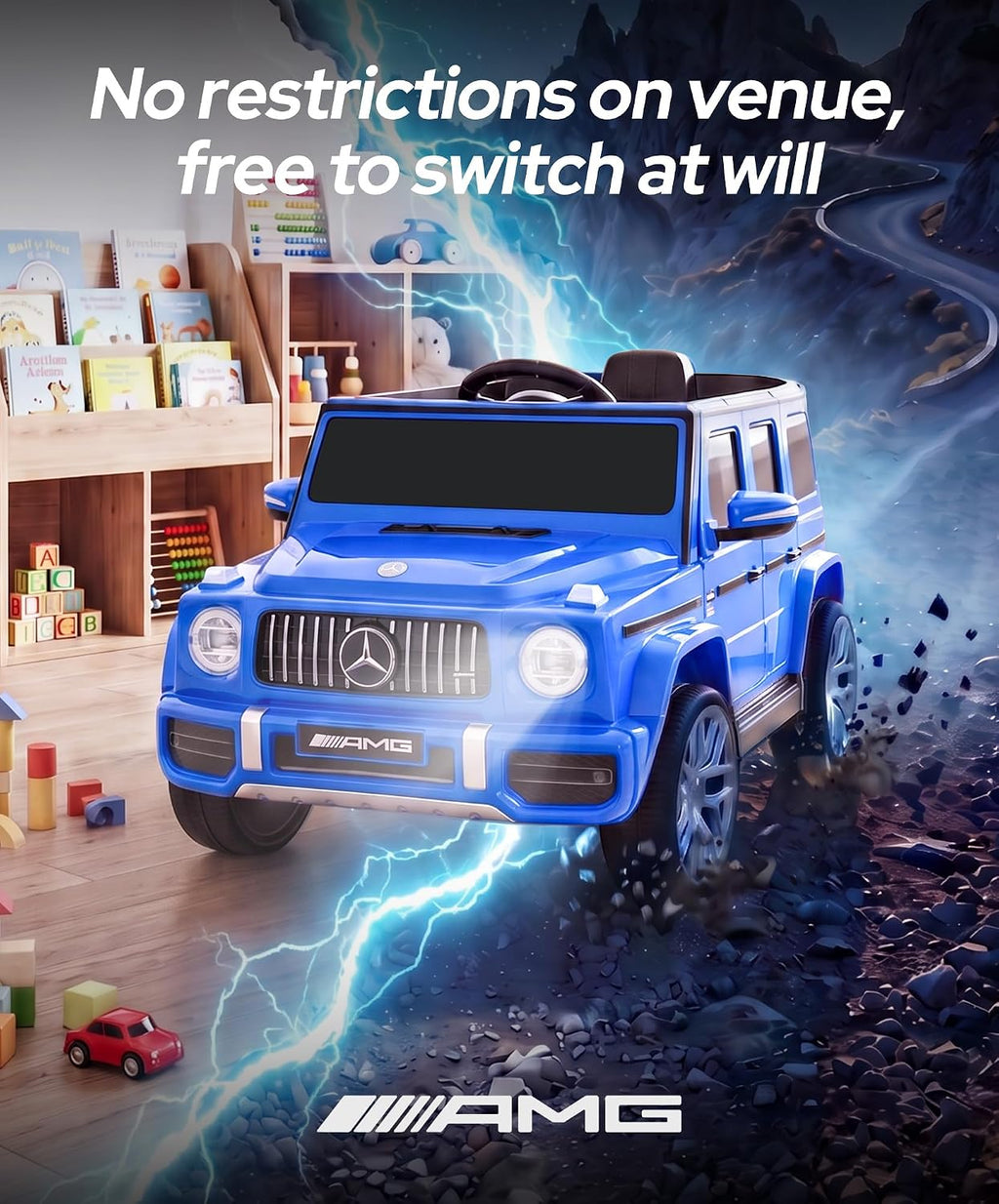 Licensed Mercedes-Benz AMG G63 Ride on Toys,All-Terrain Kids Car with 2.4G Remote Control,Battery Powered Electric Ride on Vehicle W/Bluetooth,Dual Mode of Flashing Light/Led Light,Music,Blue