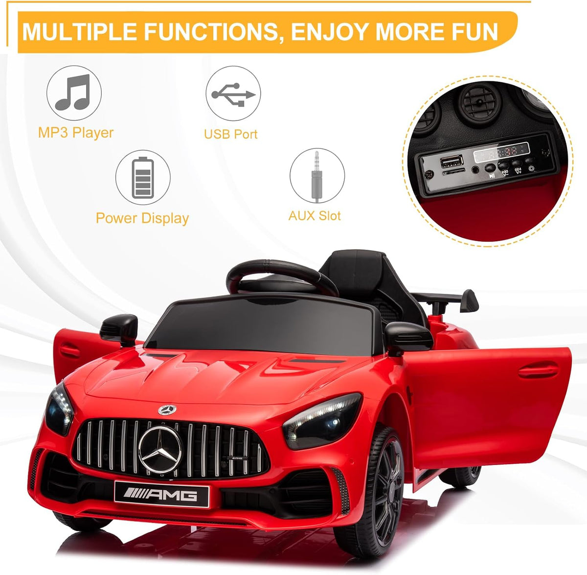 12V Licensed Mercedes Benz AMG GTR Kids Ride on Electric Car, Red