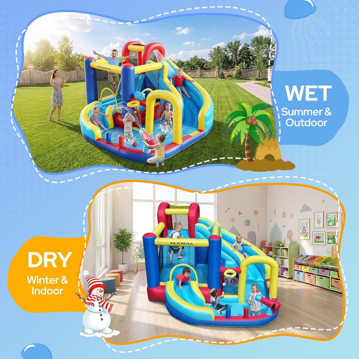 10 in 1 Inflatable Water Slide Bounce House, Inflatable Bounce House with Blower, Dual Slides & Climbing Walls & Ring-Toss Game & 2 Water Guns, Splash Pool, Blow up Water Slide with Blower