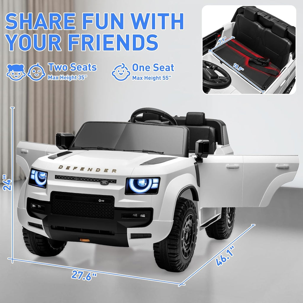 24V Licensed Land Rover Ride on Toys for Kids 1-8, 2-Seater, Remote, White
