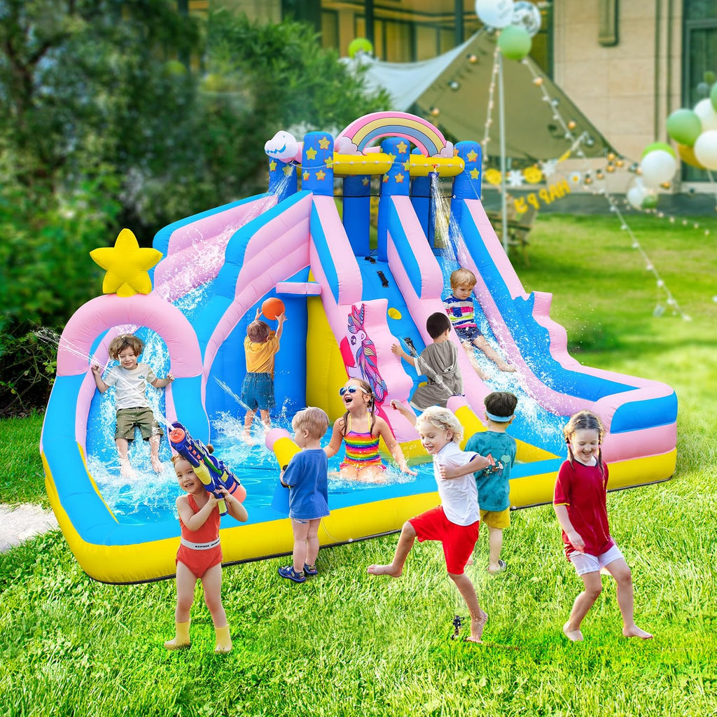 6 in 1 Inflatable Water Slide Bounce House for Kids Backyard
