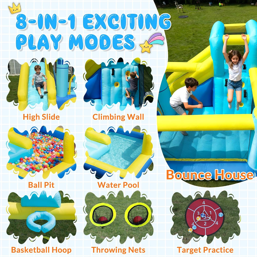 Bounce House, 8-In-1 Gameplay Mode Inflatable Bounce House for Kids