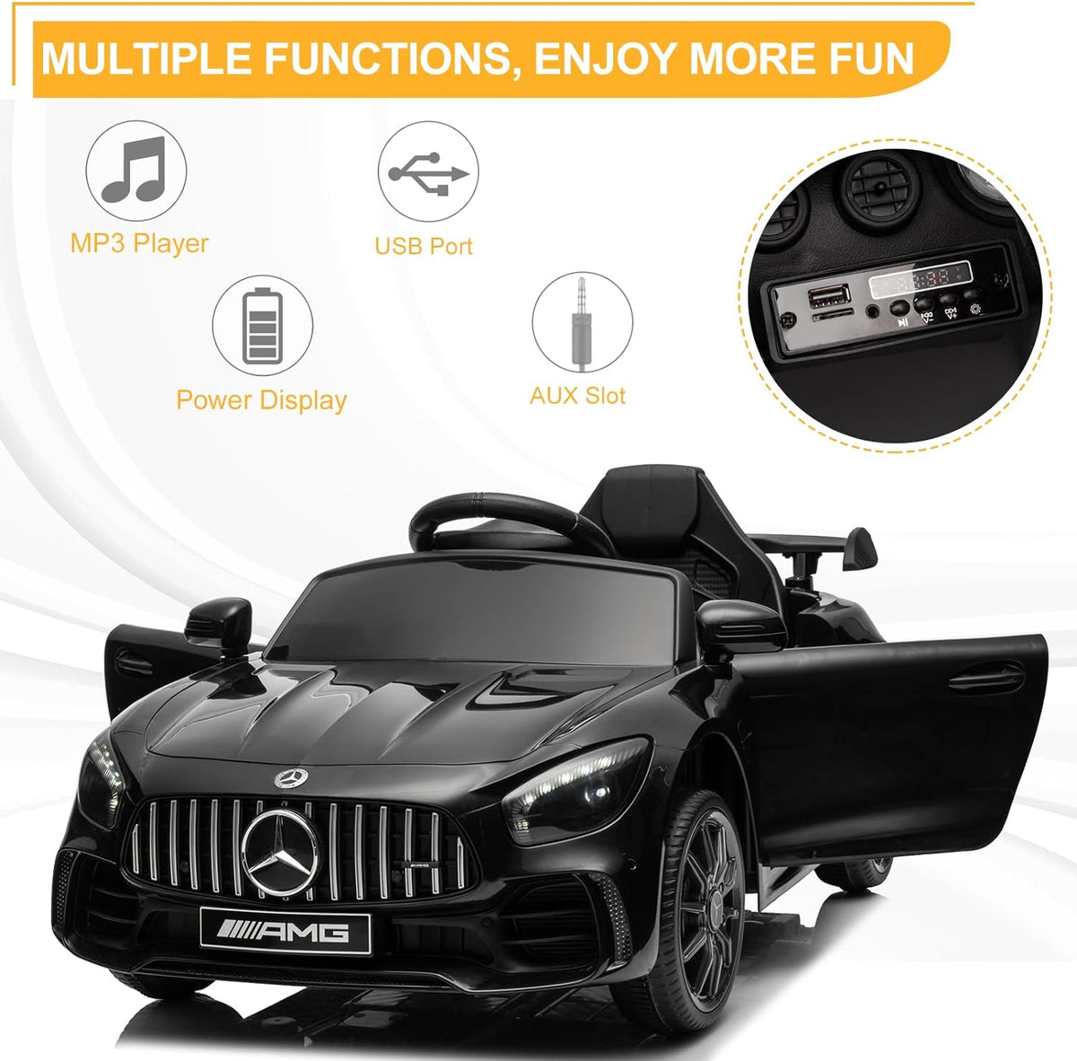 12V Licensed Mercedes Benz AMG GTR Kids Ride on Electric Car, Black
