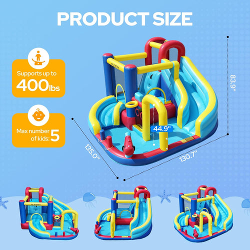 10 in 1 Inflatable Water Slide Bounce House, Inflatable Bounce House with Blower, Dual Slides & Climbing Walls & Ring-Toss Game & 2 Water Guns, Splash Pool, Blow up Water Slide with Blower