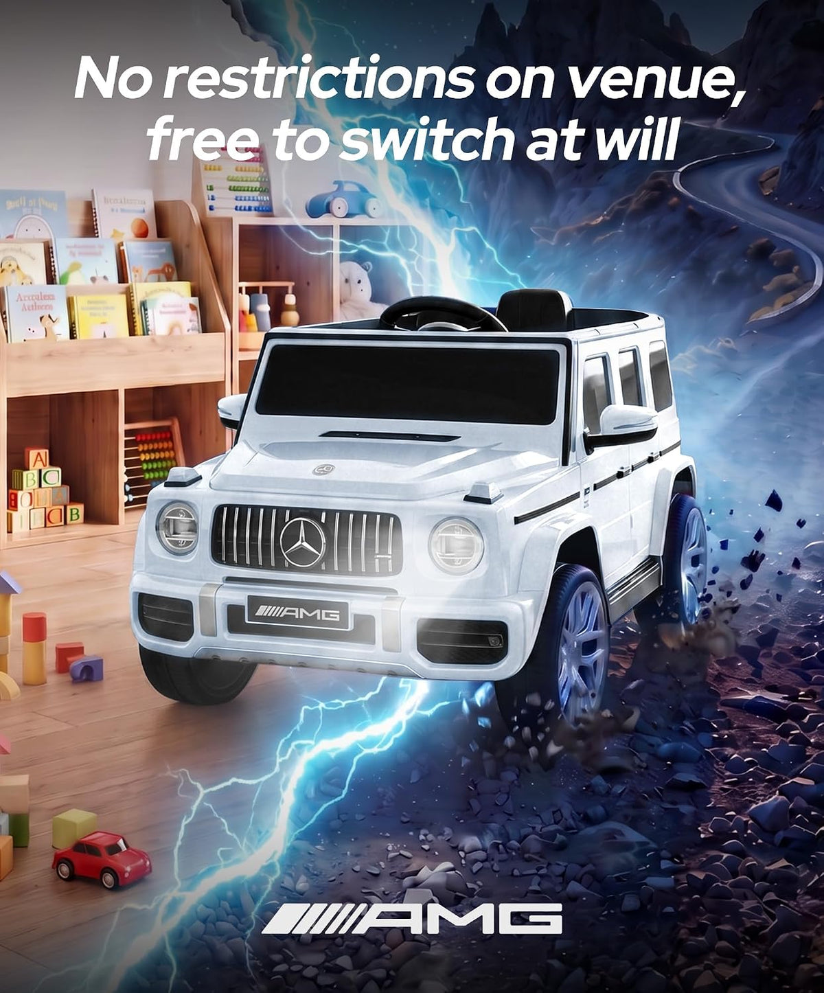 Licensed Mercedes-Benz AMG G63 Ride on Toys,Electric Car for Kids W/Parents Control,Electric Powered G Wagon Ride on Truck Toy,Low Battery Prompt,Bluetooth,Flickering Lights/Led Lights, White