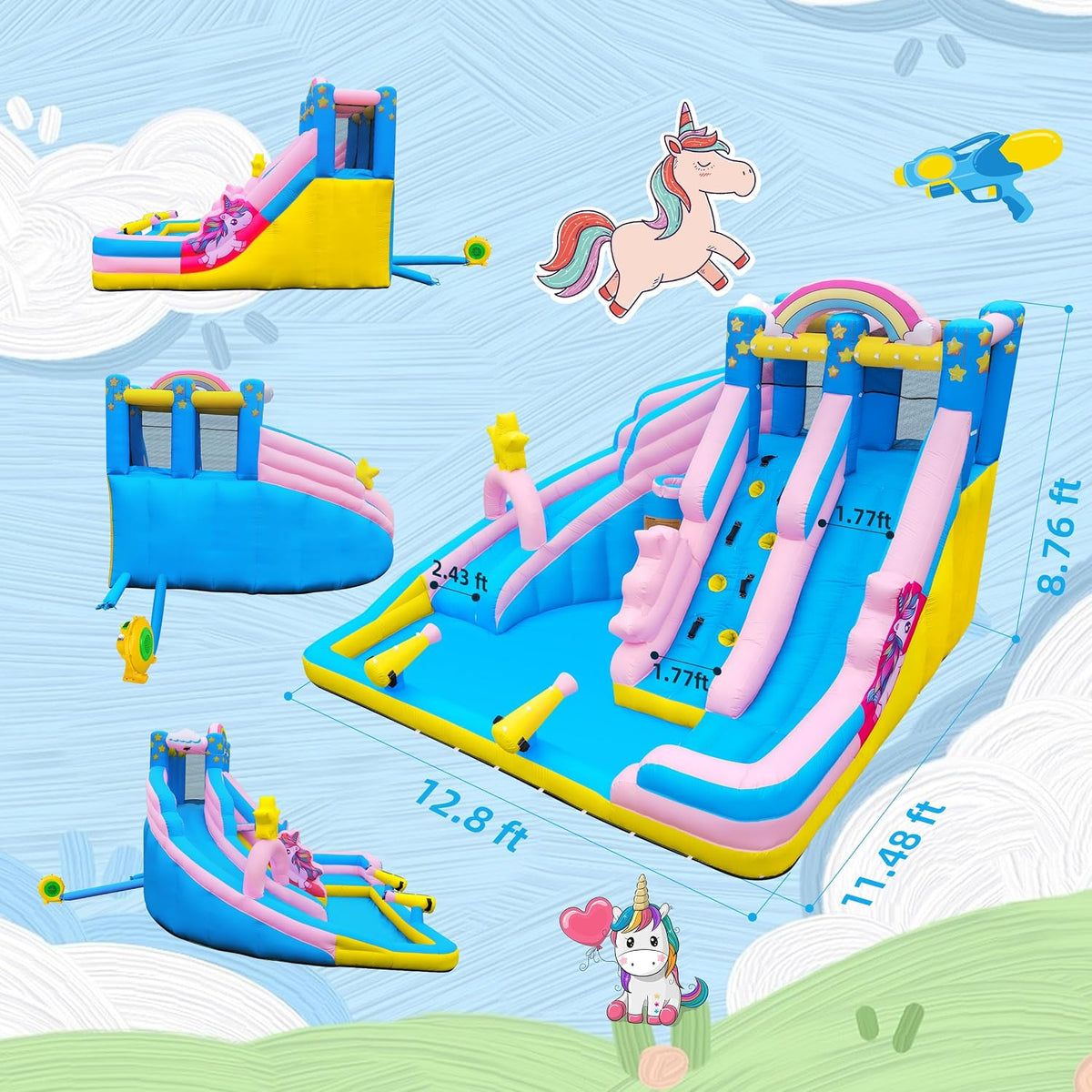 6 in 1 Inflatable Water Slide Bounce House for Kids Backyard