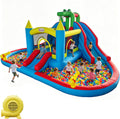 Inflatable Bounce House with Water Slide, Crocodile Bouncy Castle for Kids Indoor & Outdoor, Ball Pit, Climbing Wall, Basketball Hoop