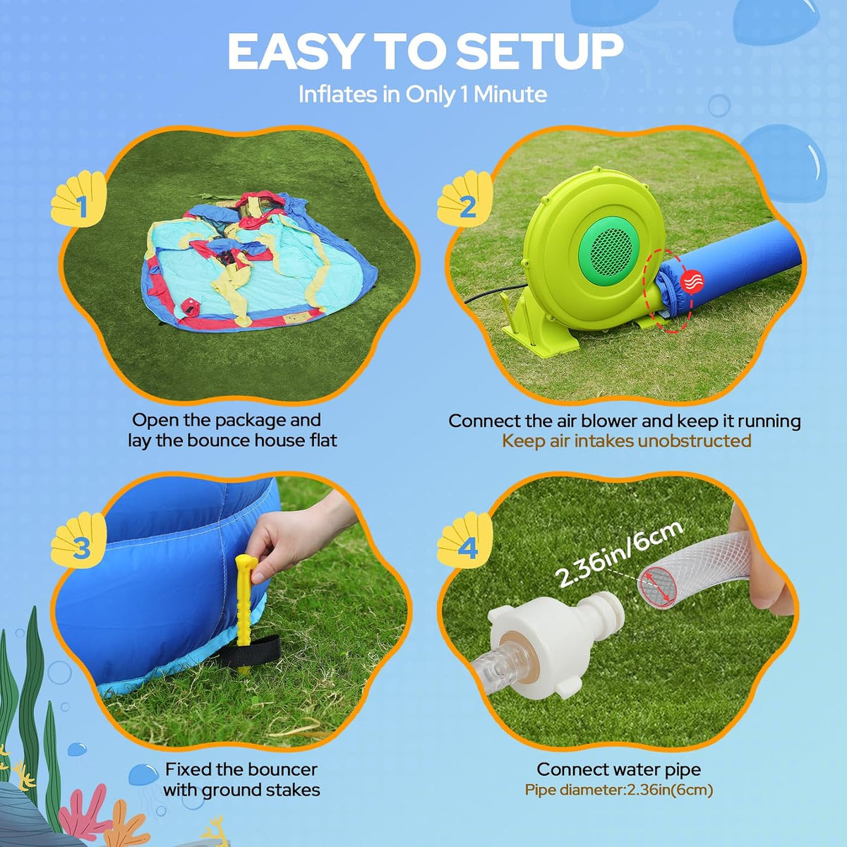 10 in 1 Inflatable Water Slide Bounce House, Inflatable Bounce House with Blower, Dual Slides & Climbing Walls & Ring-Toss Game & 2 Water Guns, Splash Pool, Blow up Water Slide with Blower