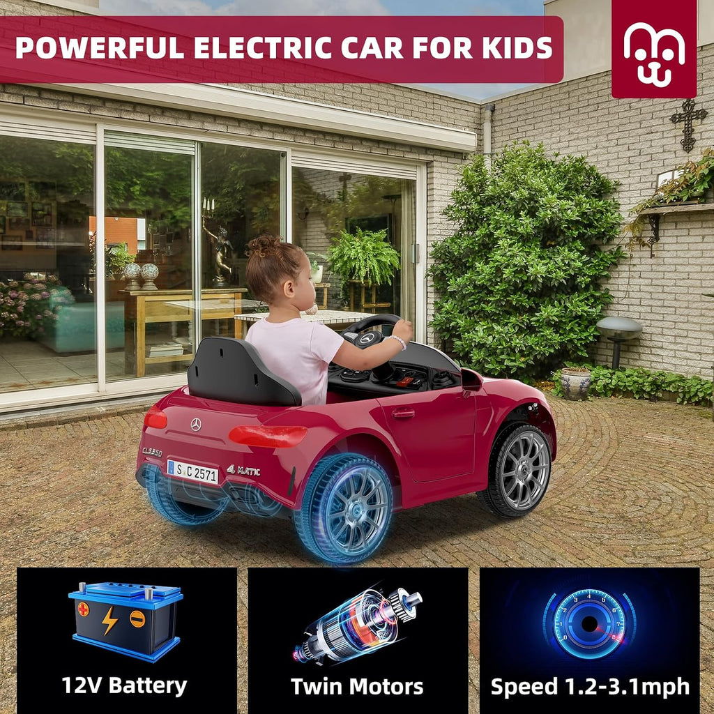 12V Licensed Electric Car with Remote Control, Kids Ride on Car with Bluetooth Music Player, 3.1MPH Max Speed, Battery Powered Toddler Roadster Birthday Gift for Boy and Girl-Deep Red