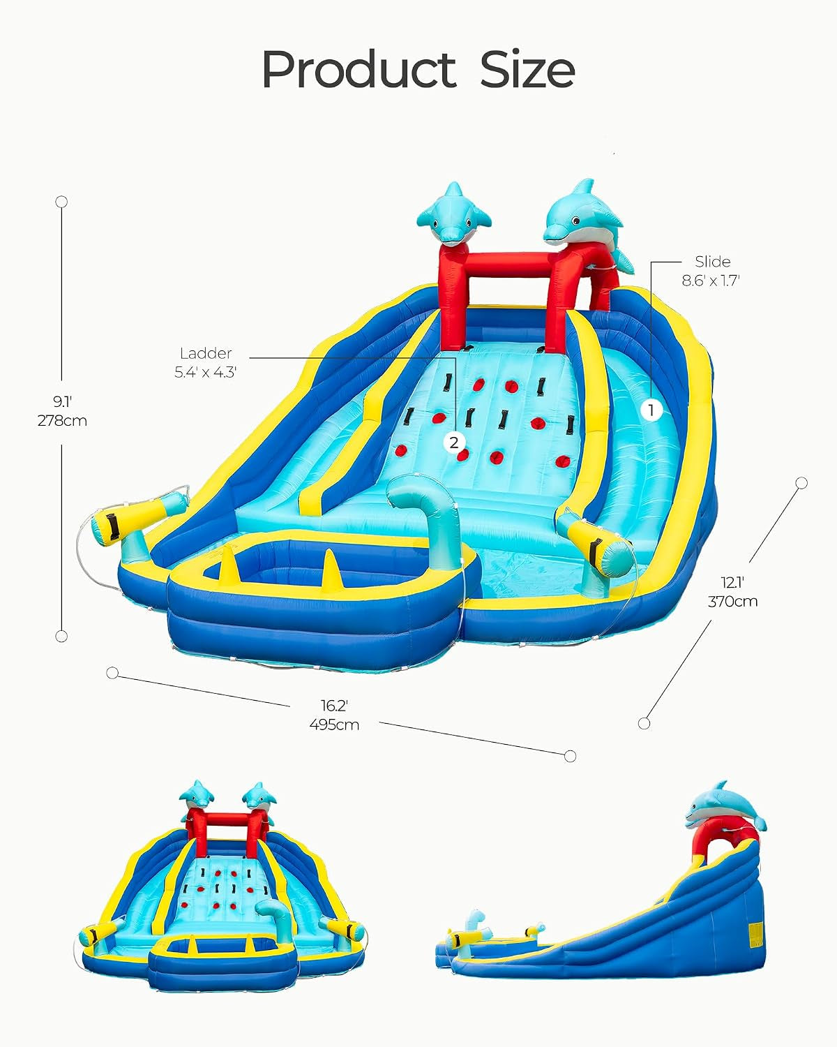 Inflatable Water Slide Bounce House for Big Kids Backyard W/Pools